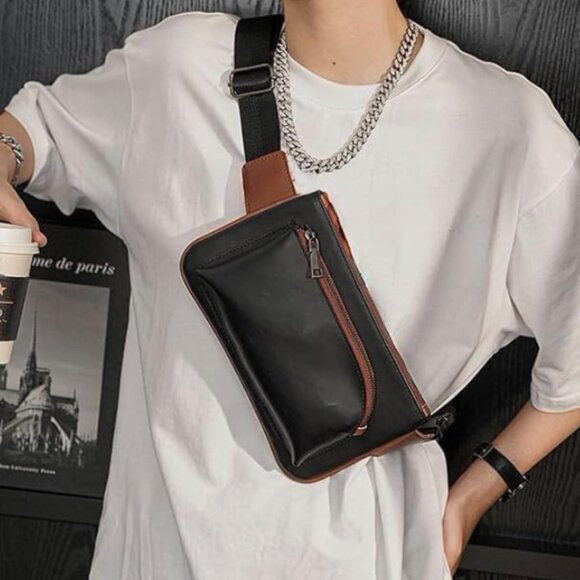 Cross body Bags for Men Leather Sling Bag Casual Daypacks  Brown